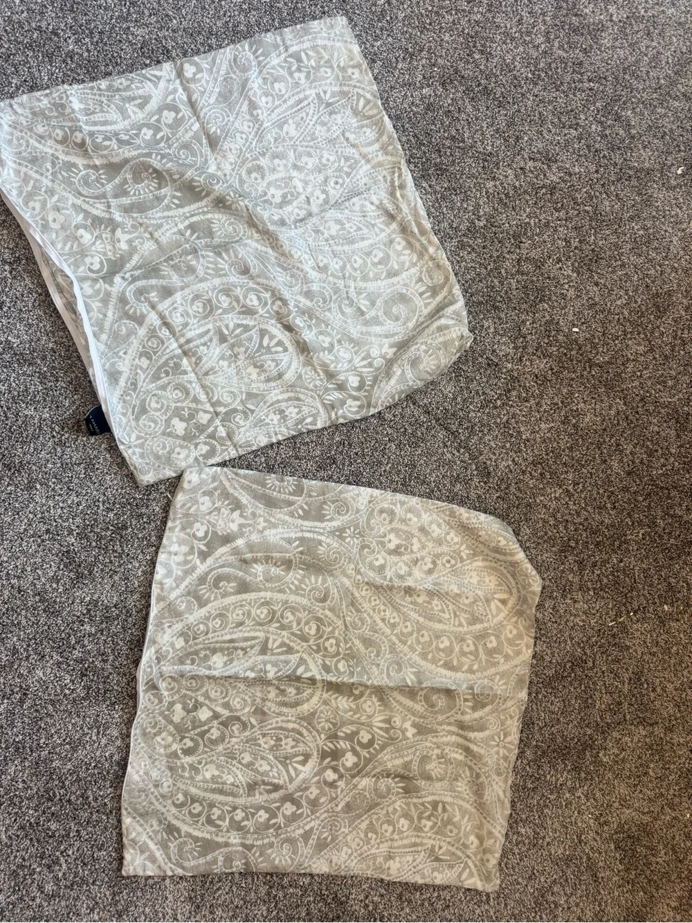 Neutral Paisley Pillow Covers - Set of 2 for 24x24” pillows gray silver white